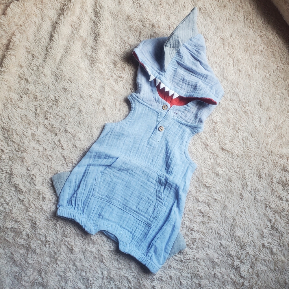 Cat & Jack Newborn Blue Shark Hooded Romper With Side Fins